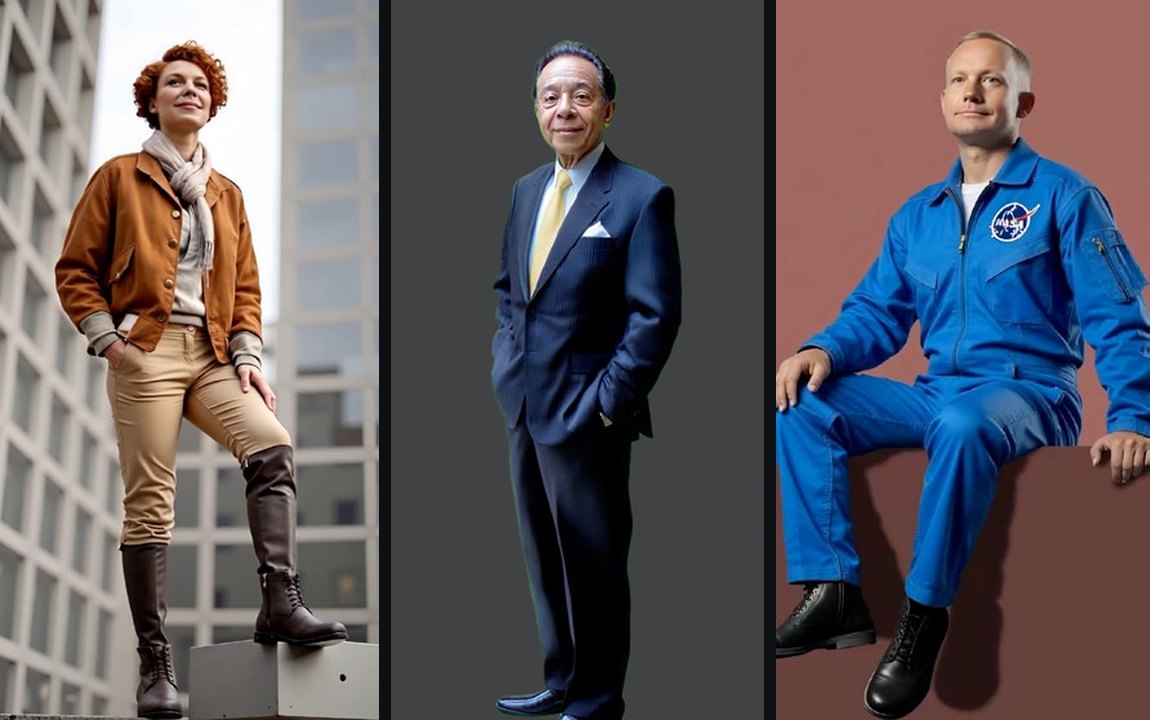 Three AI-animated portrayals: Amelia Earhart, aviator; Mohamed Atalla, inventor; Neil Armstrong, astronaut